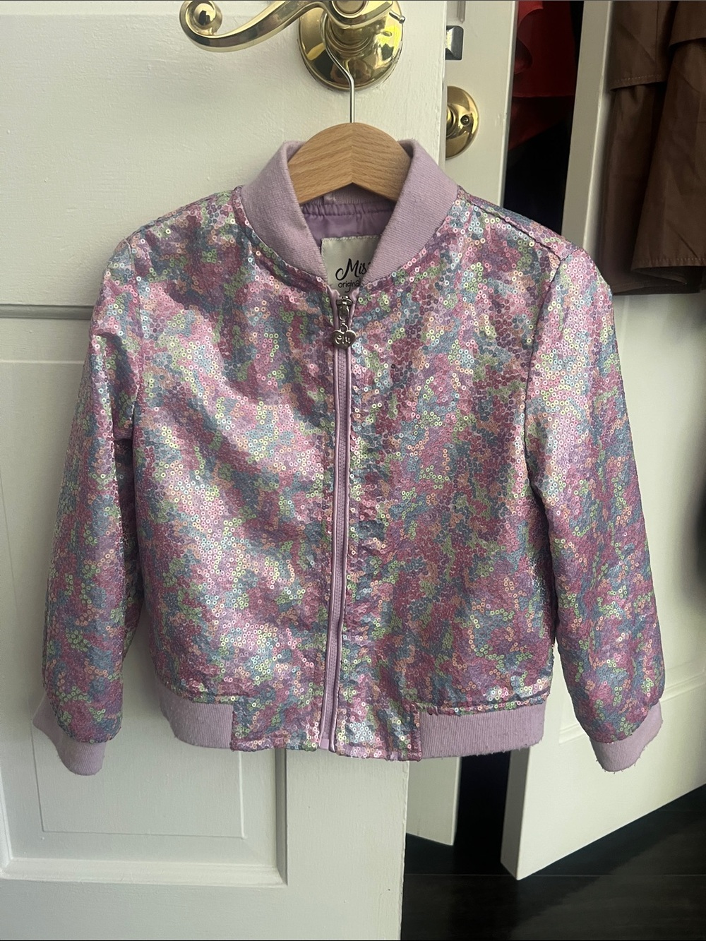 Girls' Pink Iridescent Sequin Jean-Style Jacket